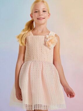 Abel & Lula NWT Girls' Sleeveless Peach Lace Party Dress with Flower Accent
